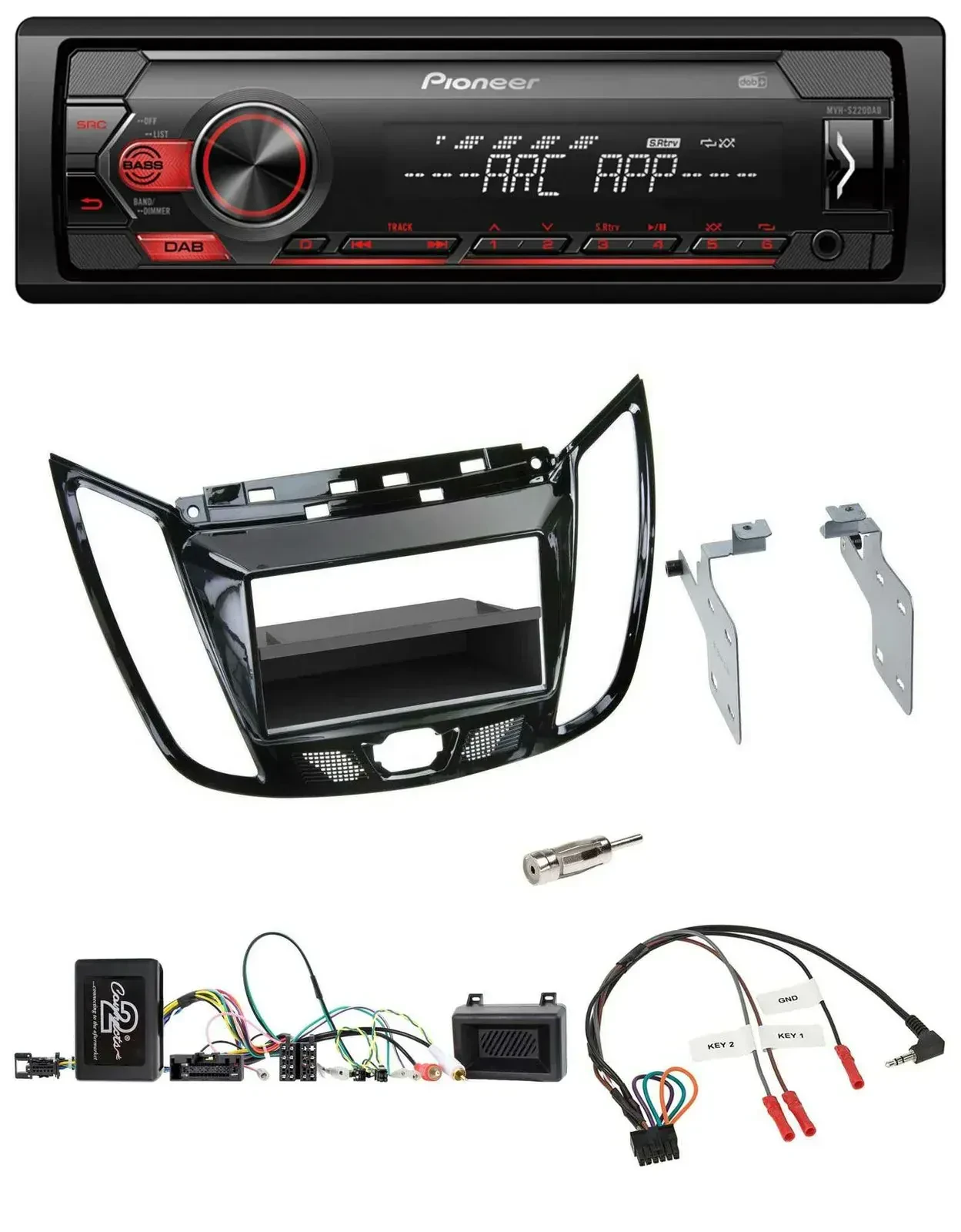 Автомагнитола Pioneer DAB 1 DIN MP3 USB для Ford C‑Max/Kuga, чёрный глянец с поддержкой кнопок на руле