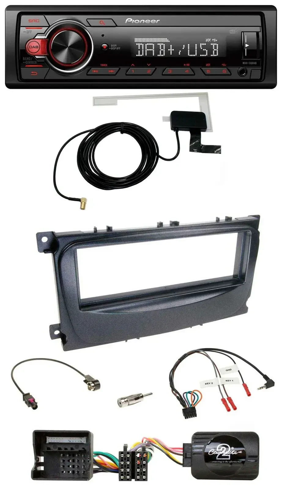 Автомагнитола для Ford S-Max/Mondeo 2007–2014 Pioneer 1DIN MP3 DAB USB, черная