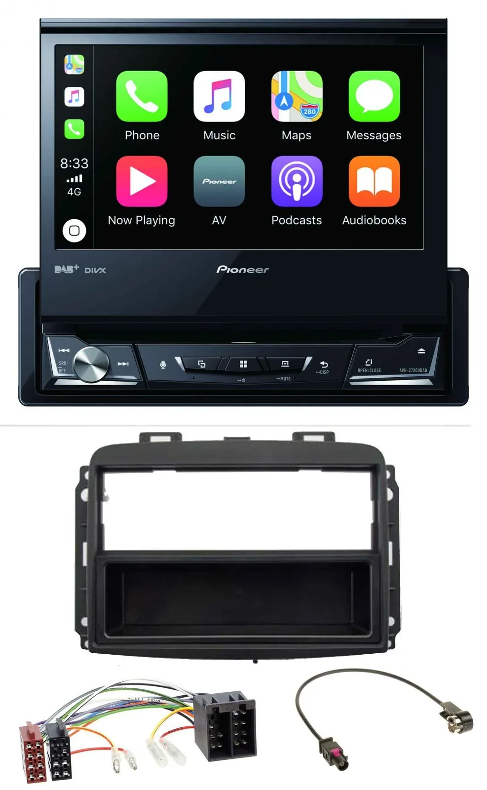 Pioneer DVD Bluetooth DAB USB MP3 Autoradio für Fiat 500L (mit ISO, ab 2012)