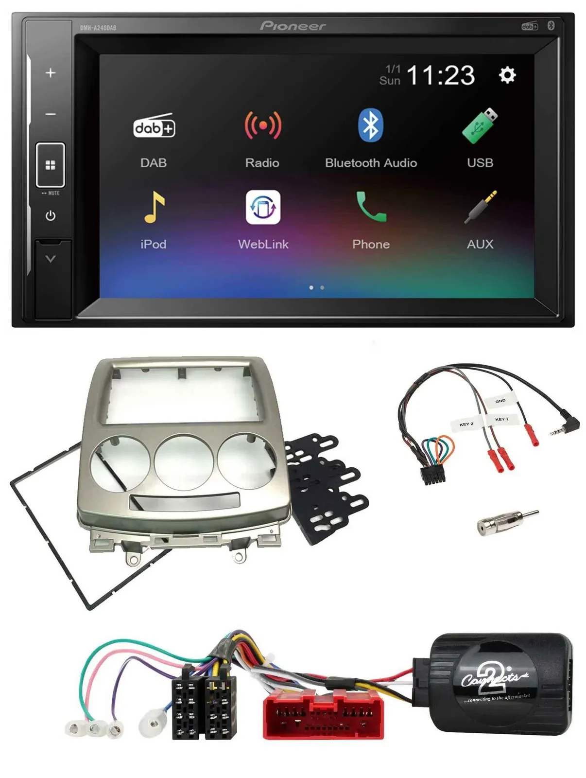 Pioneer DAB Lenkrad 2DIN Bluetooth USB Autoradio für Mazda 5 CR 2005-2010 silber