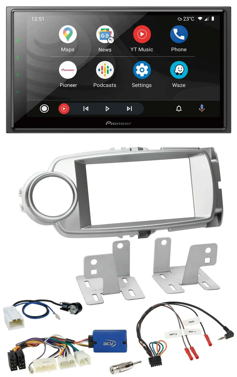 Автомагнитола Pioneer 2-DIN, DAB, Bluetooth, USB, для Toyota Yaris 2011–2014, серебристая, поддержка управления на руле