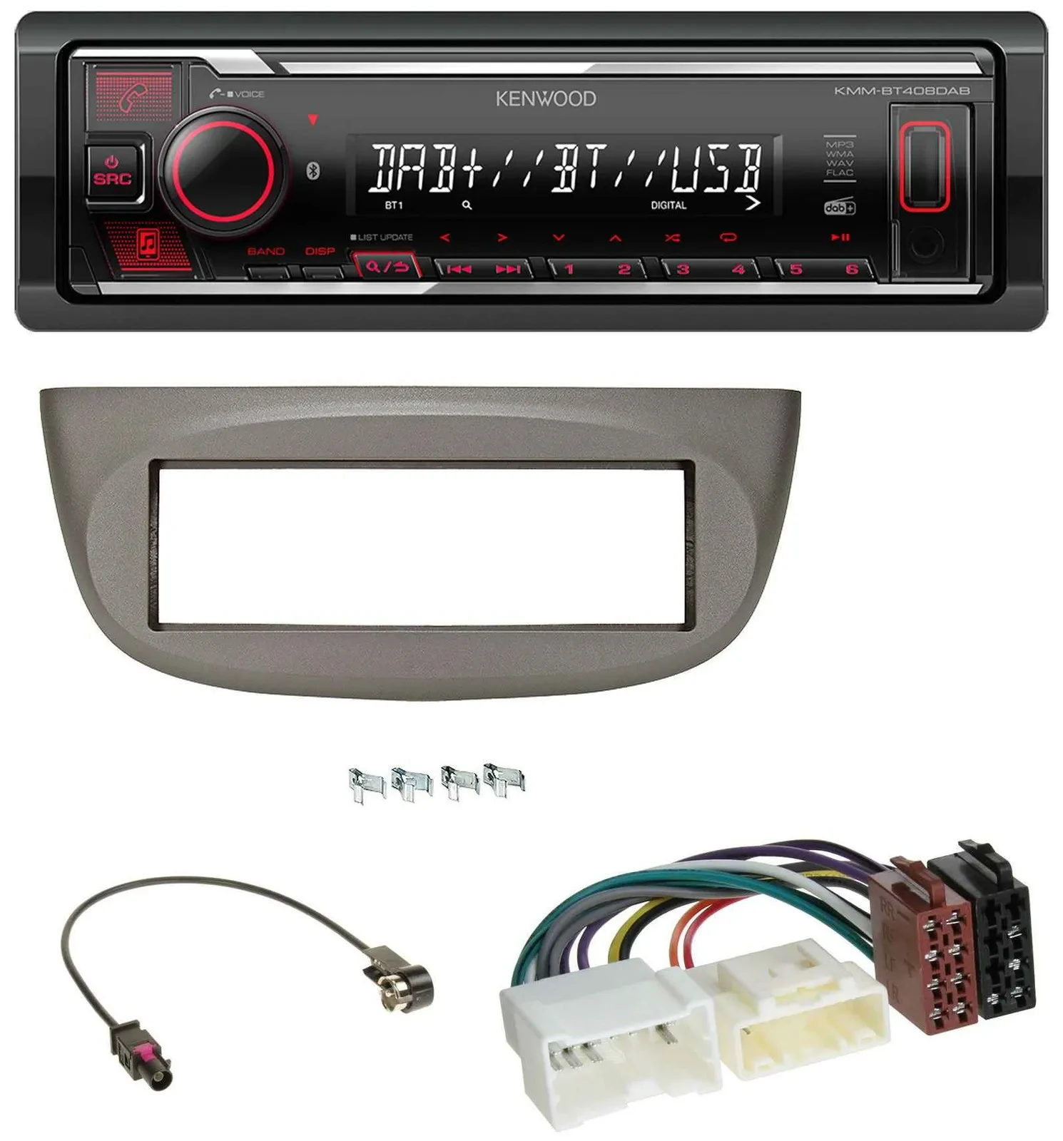 Kenwood MP3 Bluetooth USB DAB Autoradio für Renault Twingo ab 2012 beige-grau