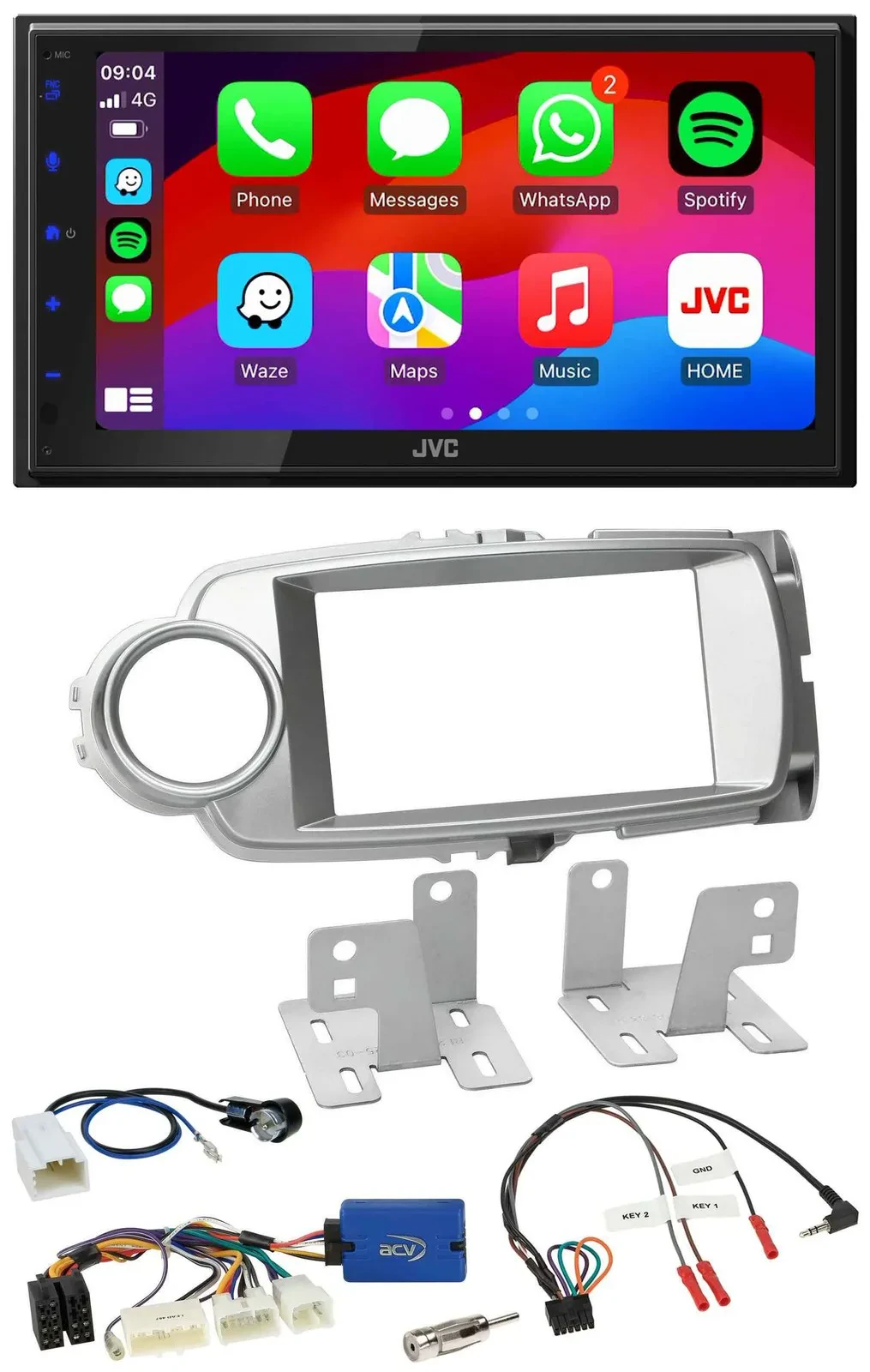 JVC Bluetooth 2DIN Lenkrad DAB USB Autoradio für Toyota Yaris 2011-2014 silber 2