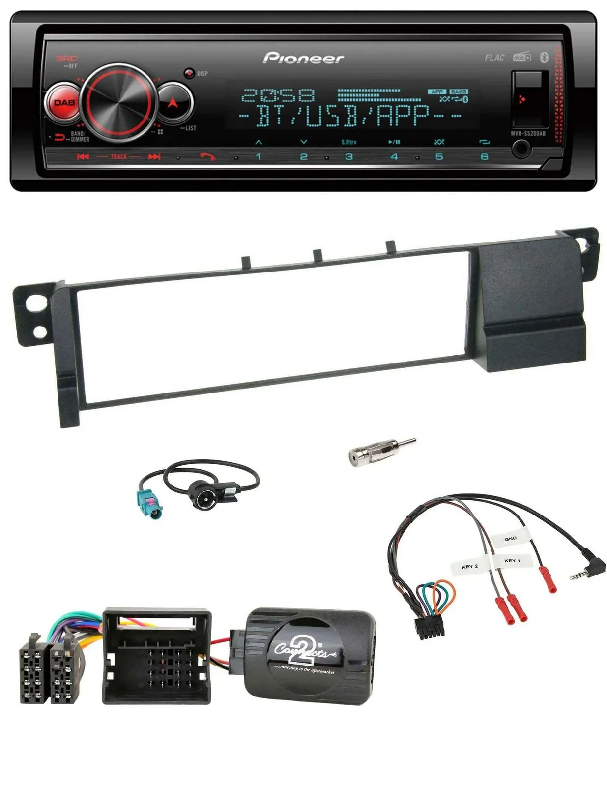 Pioneer Bluetooth USB Lenkrad DAB Autoradio für BMW 3er E46 2001-2007 Quadlock