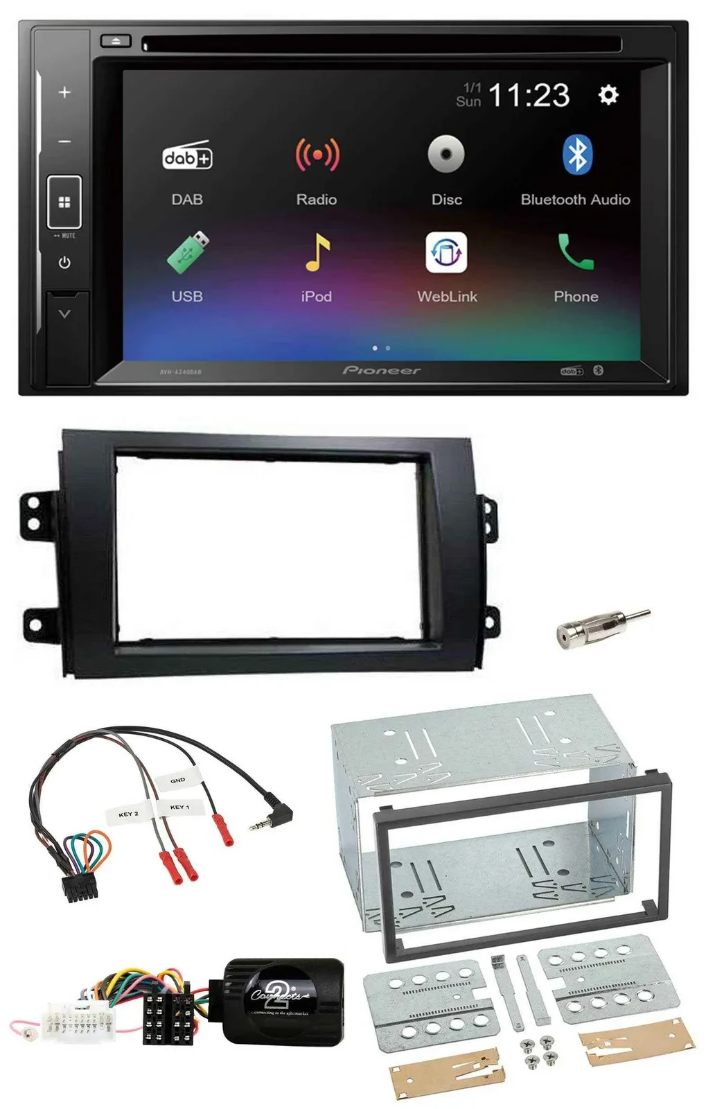 Pioneer Bluetooth Lenkrad USB 2DIN DAB DVD Autoradio für Fiat Sedici Suzuki SX4