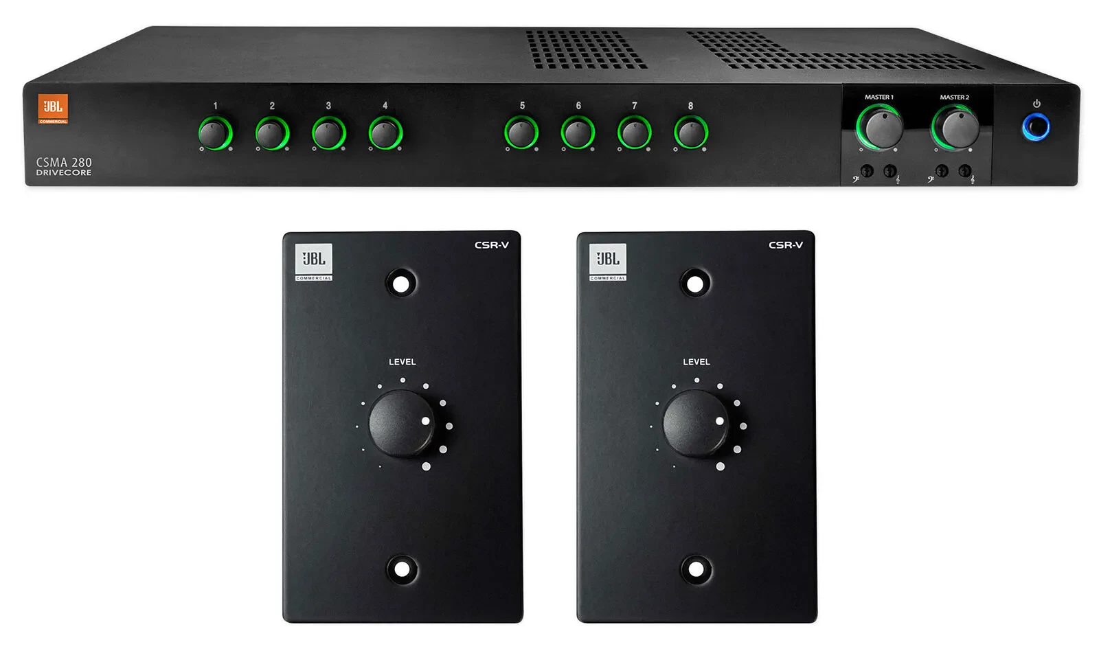JBL CSMA280 Commercial/Restaurant 2x80w Amplifier+Black Wall Volume Controllers