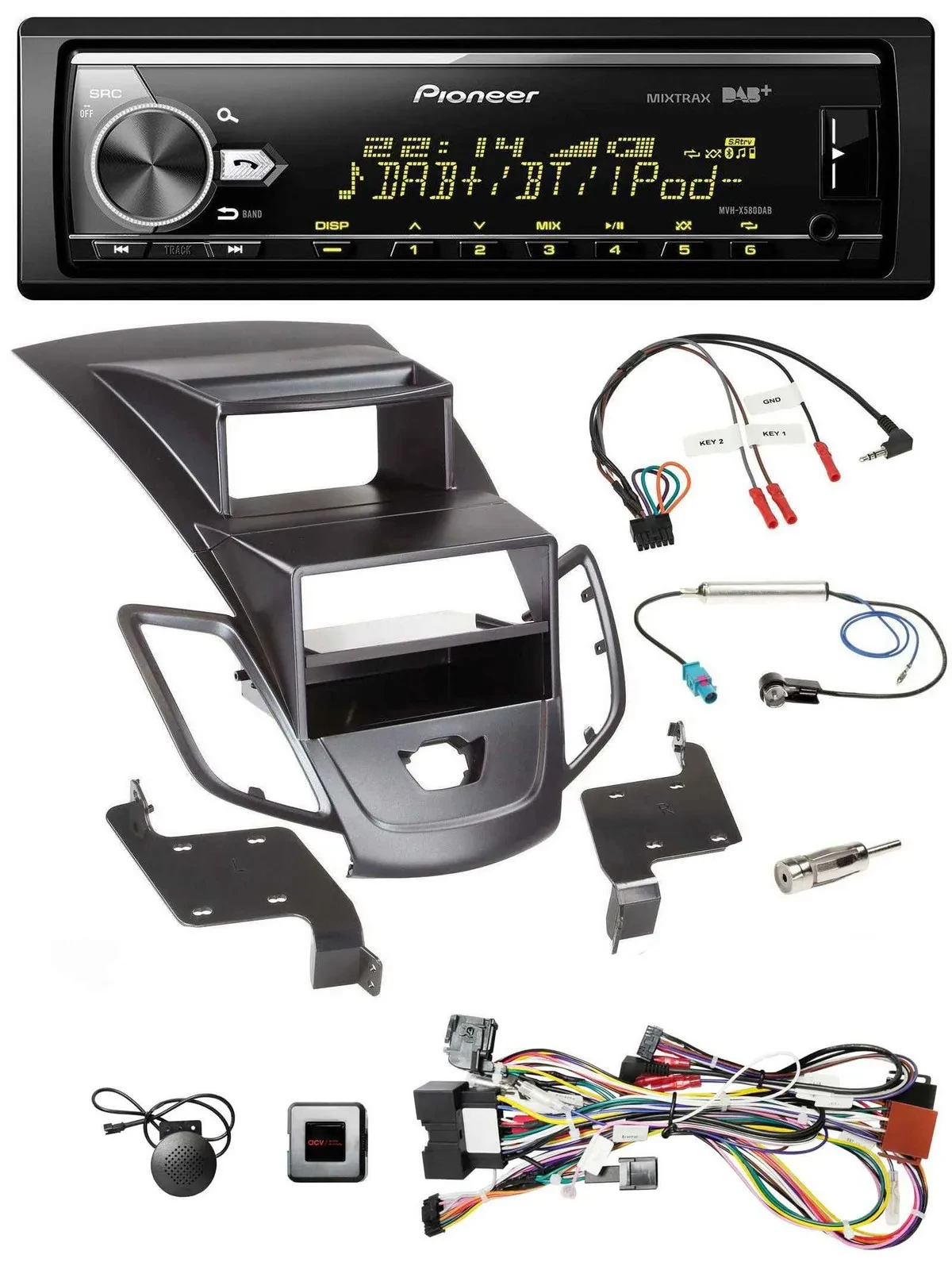 Pioneer Bluetooth USB DAB Lenkrad Autoradio für Ford Fiesta 08-10 Display schwar