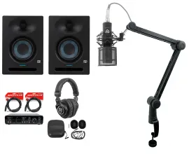 2) Presonus Studio 5 Active 5" Studio Monitors+Interface+Mic+Headphones+Boom Arm