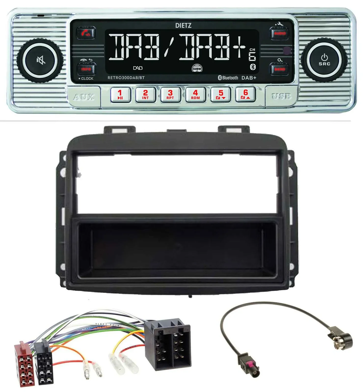 Dietz Bluetooth MP3 DAB USB Autoradio für Fiat 500L (mit ISO, ab 2012)