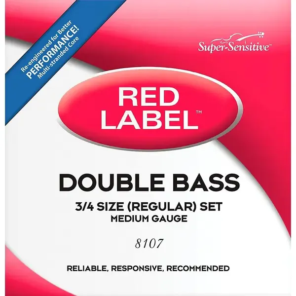 Super Sensitive Red Label Series Double Bass String Set 3/4 Size, Medium