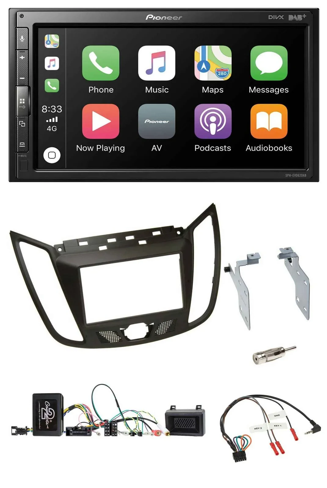 Pioneer USB Lenkrad DAB 2DIN Bluetooth Autoradio für Ford C-Max ab 11 braun