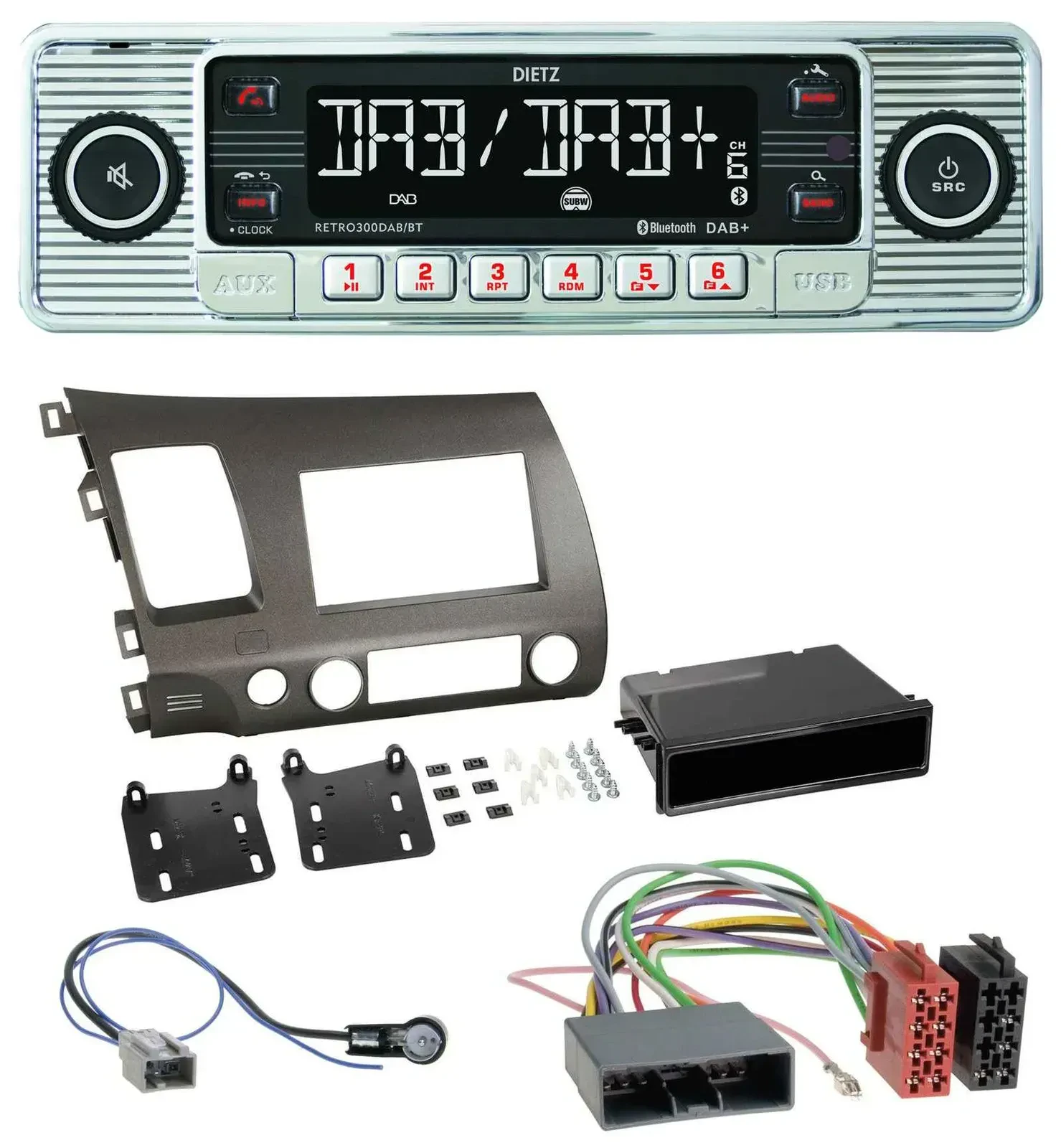 Dietz Bluetooth MP3 DAB USB Autoradio für Honda Civic Hybrid FD3 06-10 anthrazit