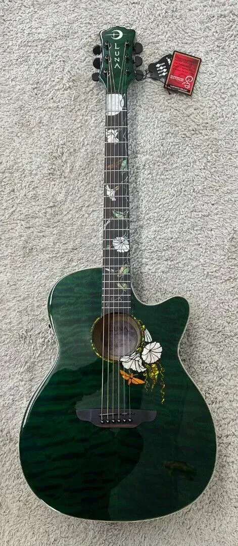Luna FLO MOON CUST Moonflower Flora Custom AcousticElectric Guitar Trans Mallard