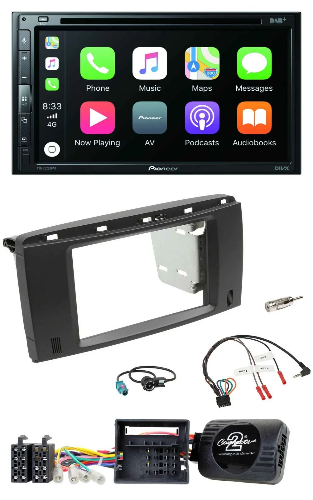Pioneer DVD 2DIN Lenkrad DAB Bluetooth USB Autoradio für Mercedes SLK 08-11 R171