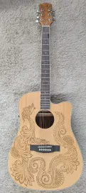Luna HEN DRA SPR Henna Dragon Spruce &Mahogany Acoustic Electric Cutaway Guitar