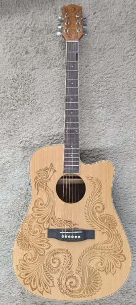 Luna HEN DRA SPR Henna Dragon Spruce &Mahogany Acoustic Electric Cutaway Guitar