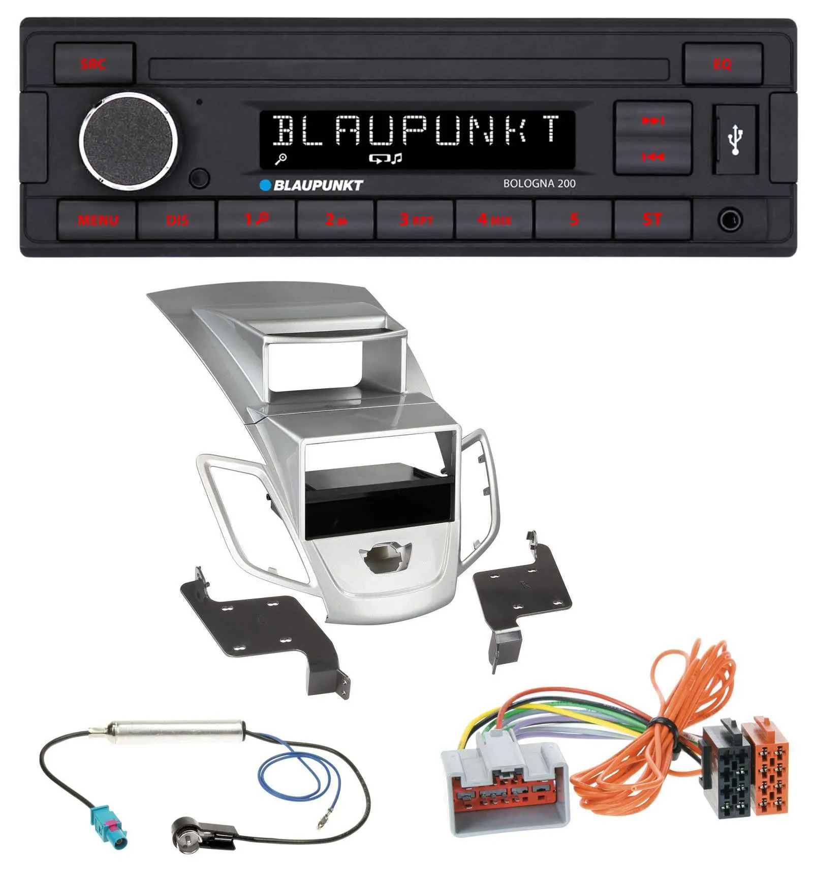 Автомагнитола для Ford Fiesta Blaupunkt 1DIN MP3/AUX/USB, дисплей, серебристый