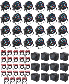 (24) Rockville RockPAR50 LED RGB Par Can DJ/Club DMX Wash Lights+Cables+Bags