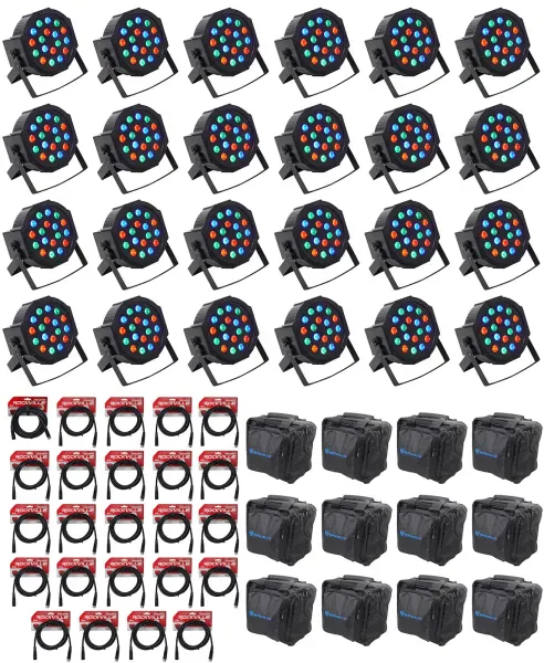 (24) Rockville RockPAR50 LED RGB Par Can DJ/Club DMX Wash Lights+Cables+Bags