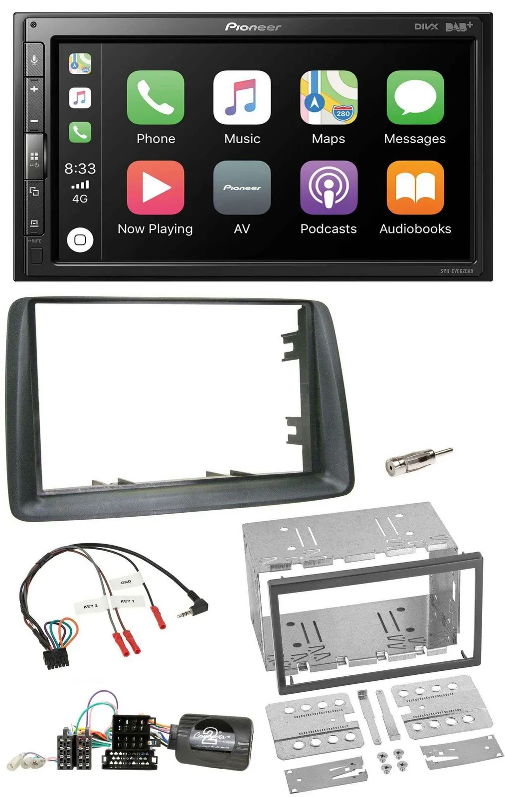 Pioneer USB Lenkrad DAB 2DIN Bluetooth Autoradio für Fiat Panda 2007-2012 grau