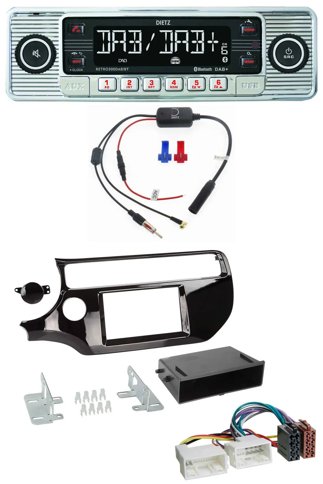 Dietz DAB USB MP3 Bluetooth Autoradio für Kia Rio UB ab 2015 piano-schwarz