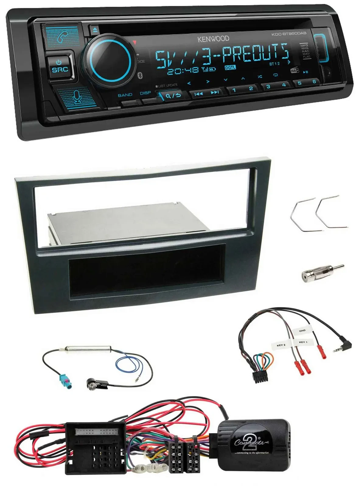 Автомагнитола для Opel Corsa D Kenwood Bluetooth, USB, CD, DAB, черный, с поддержкой кнопок на руле (2009–2014)