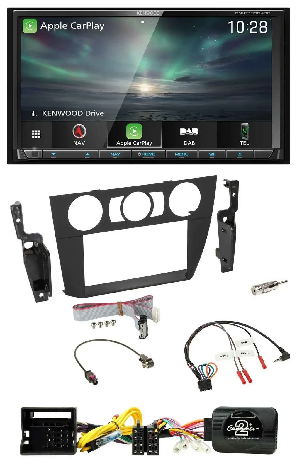 Kenwood Bluetooth USB 2DIN Lenkrad TMC DAB Navigation für BMW 3-er 2005-2013 man