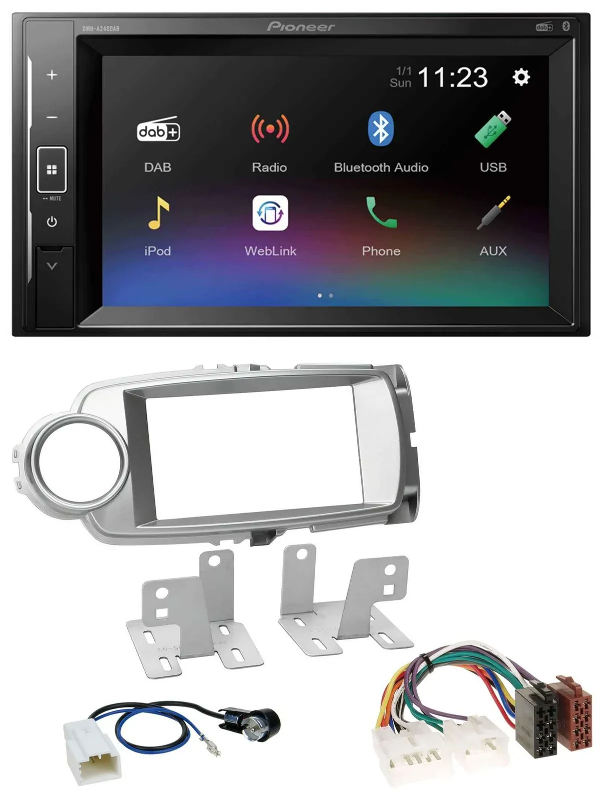 Pioneer DAB MP3 2DIN Bluetooth USB Autoradio für Toyota Yaris 2011-2014 silber
