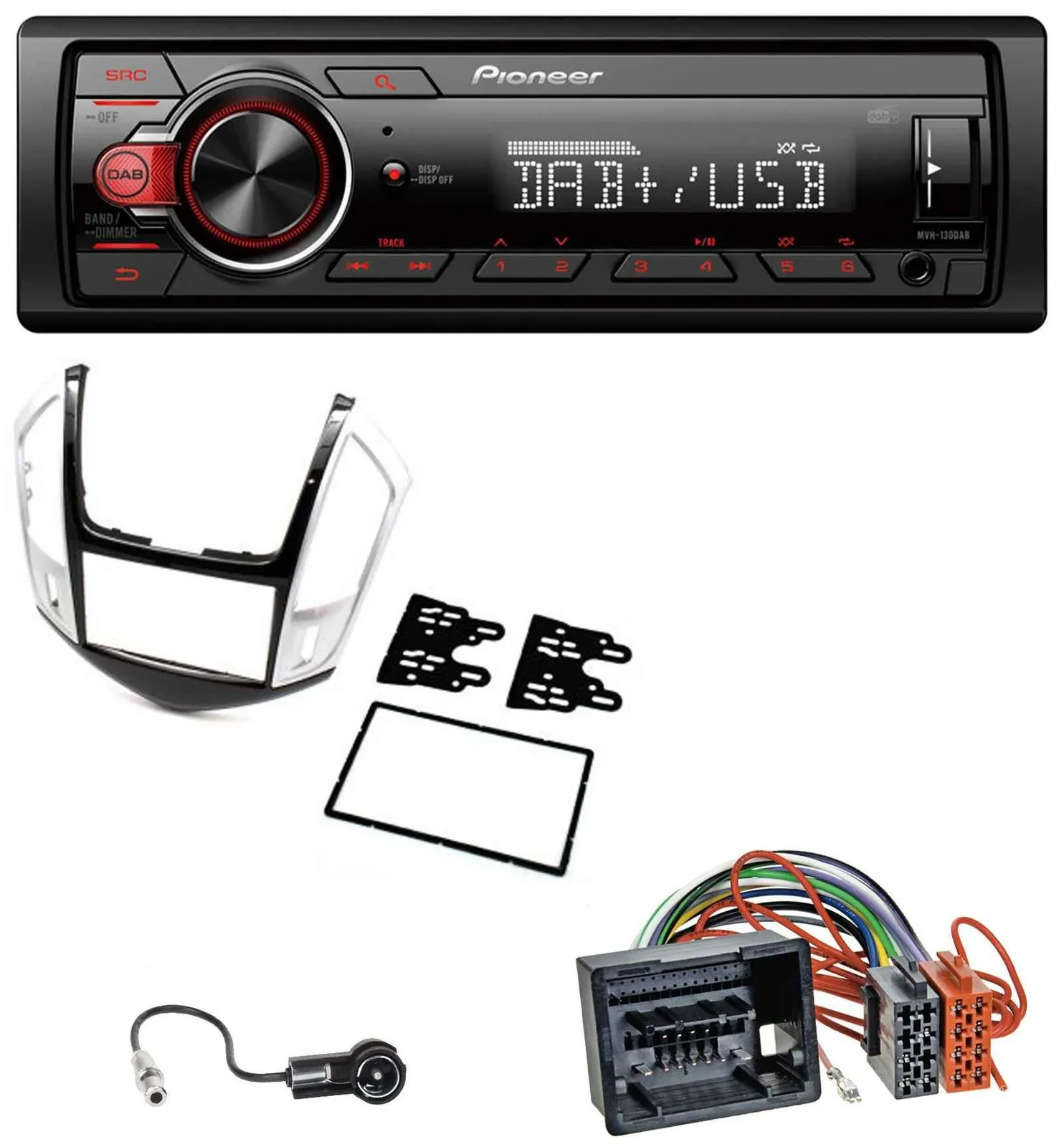 Автомагнитола Pioneer 1 DIN DAB USB AUX для Chevrolet Cruze 2011–2016, серебристая