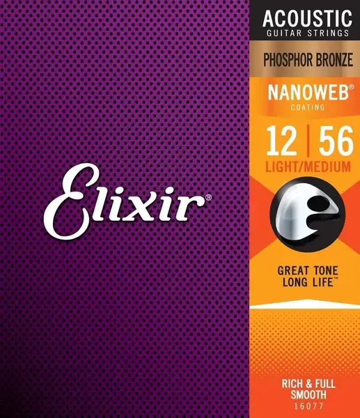 Струны для акустической гитары Elixir 16077 NanoWeb 12-56