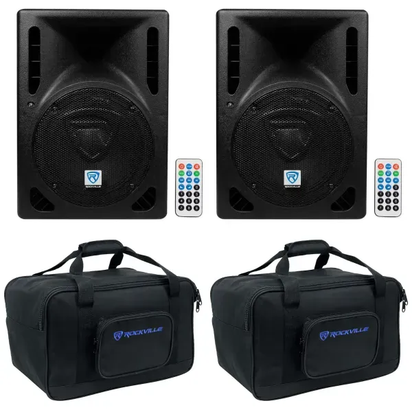 (2) Rockville RPG8BT 8" Bluetooth 800w DJ PA Speakers+bags