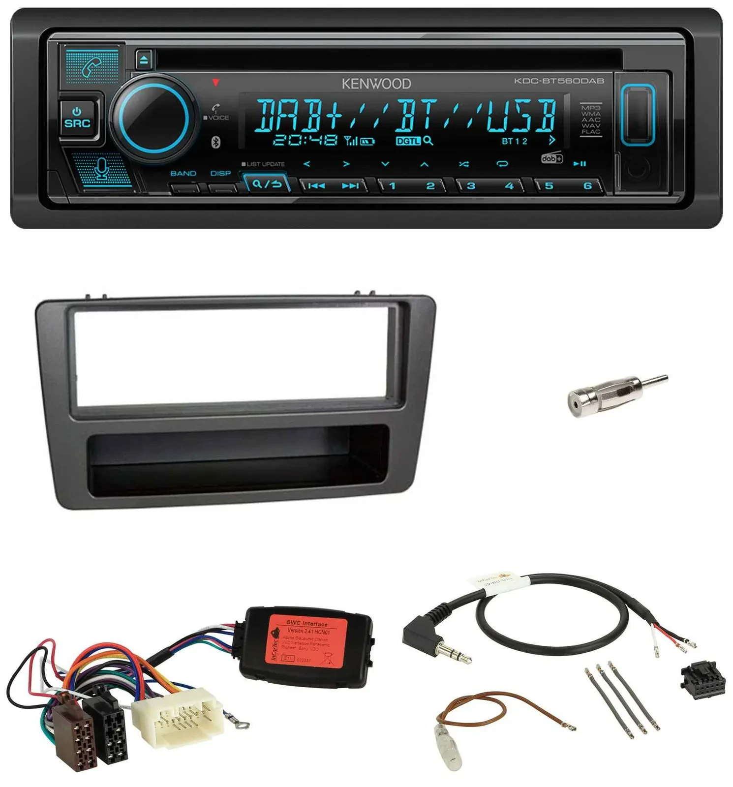 Автомагнитола Kenwood Bluetooth DAB CD USB для Honda Civic 2001–2003, черная, поддержка кнопок на руле