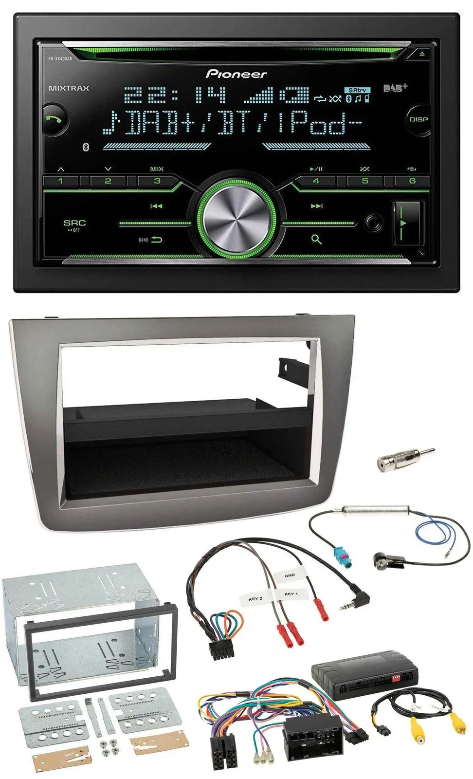 Pioneer Bluetooth Lenkrad DAB 2DIN USB CD Autoradio für Alfa Romeo Mito silber 1