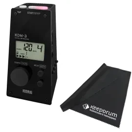 Korg Metronom KDM-3 Taktgeber Digital mit 19 Taktarten Schwarz mit keepdrum Tuch