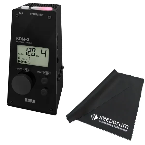 Korg Metronom KDM-3 Taktgeber Digital mit 19 Taktarten Schwarz mit keepdrum Tuch