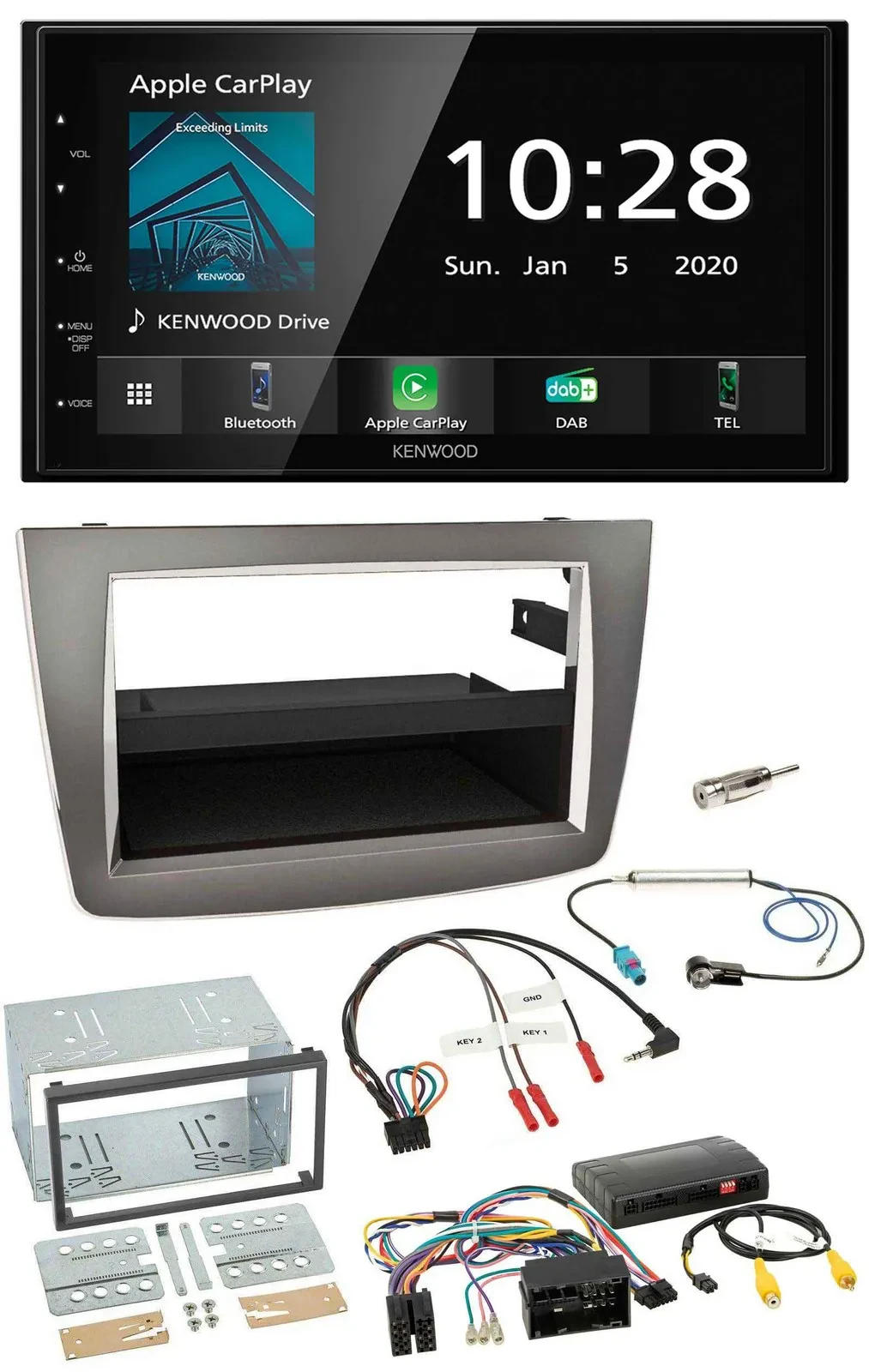 Kenwood Bluetooth Lenkrad DAB USB 2DIN Autoradio für Alfa Romeo Mito silber 14-1