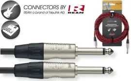 Кабель инструментальный для гитары Stagg NGC7,6VTR RD 7.6 м, красный, тканевая оплетка Vintage Tweed, разъемы 6.3 мм jack-jack, коннекторы Neutrik