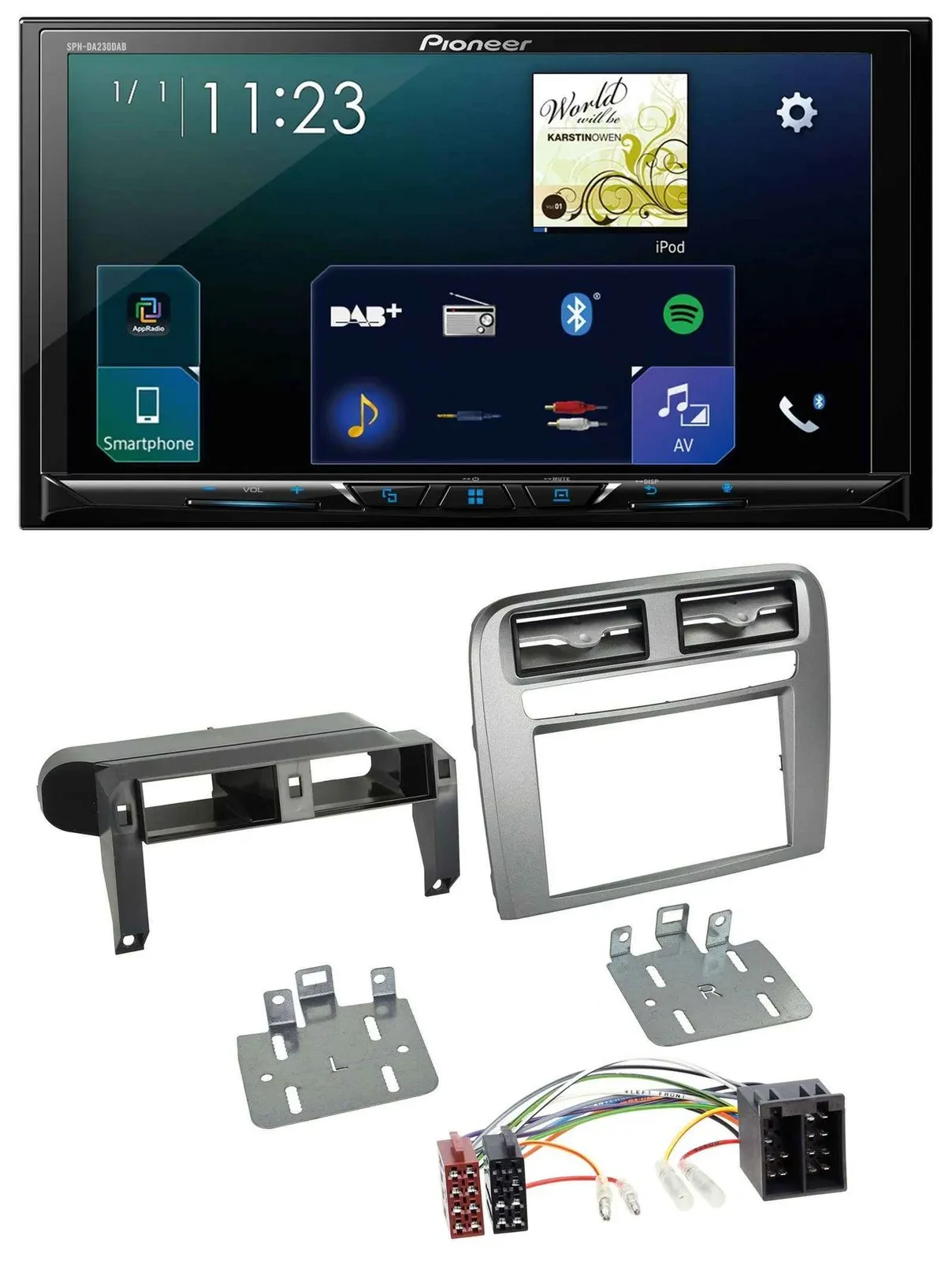 Автомагнитола Pioneer 2DIN, MP3, Bluetooth, USB, DAB, для Fiat Grande Punto 2005–2009, антрацит