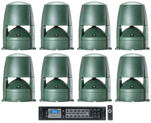 (8) JBL CONTROL 88M 8" Commercial 70v Outdoor Landscape Speakers + Amplifier