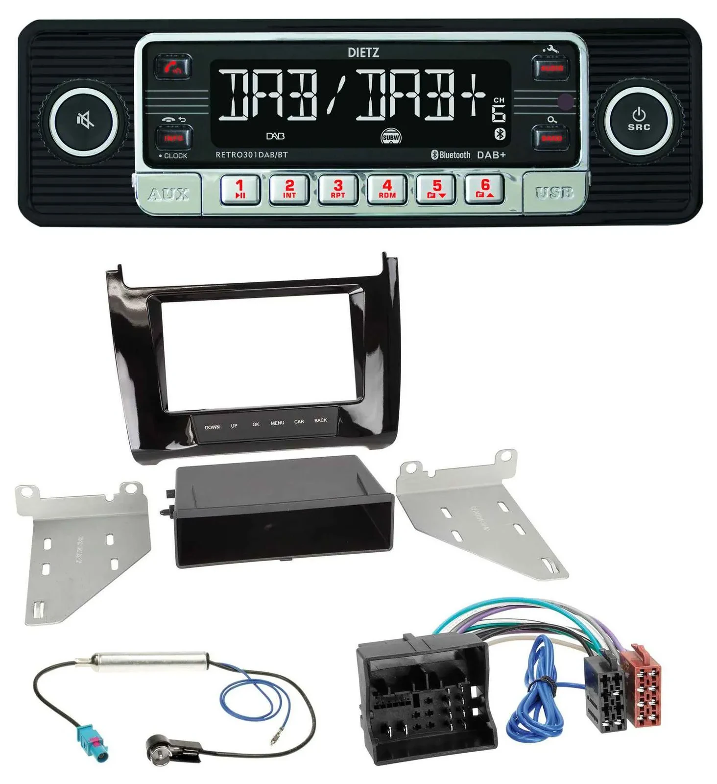 Dietz USB DAB MP3 Bluetooth Autoradio für VW Polo (ab 14) - piano-schwarz