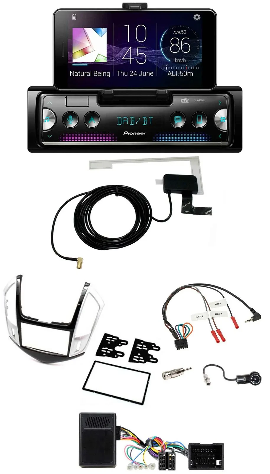 Автомагнитола для Chevrolet Cruze (2011–2016) Pioneer DAB, Bluetooth, USB, серебристый, совместима с управлением на руле