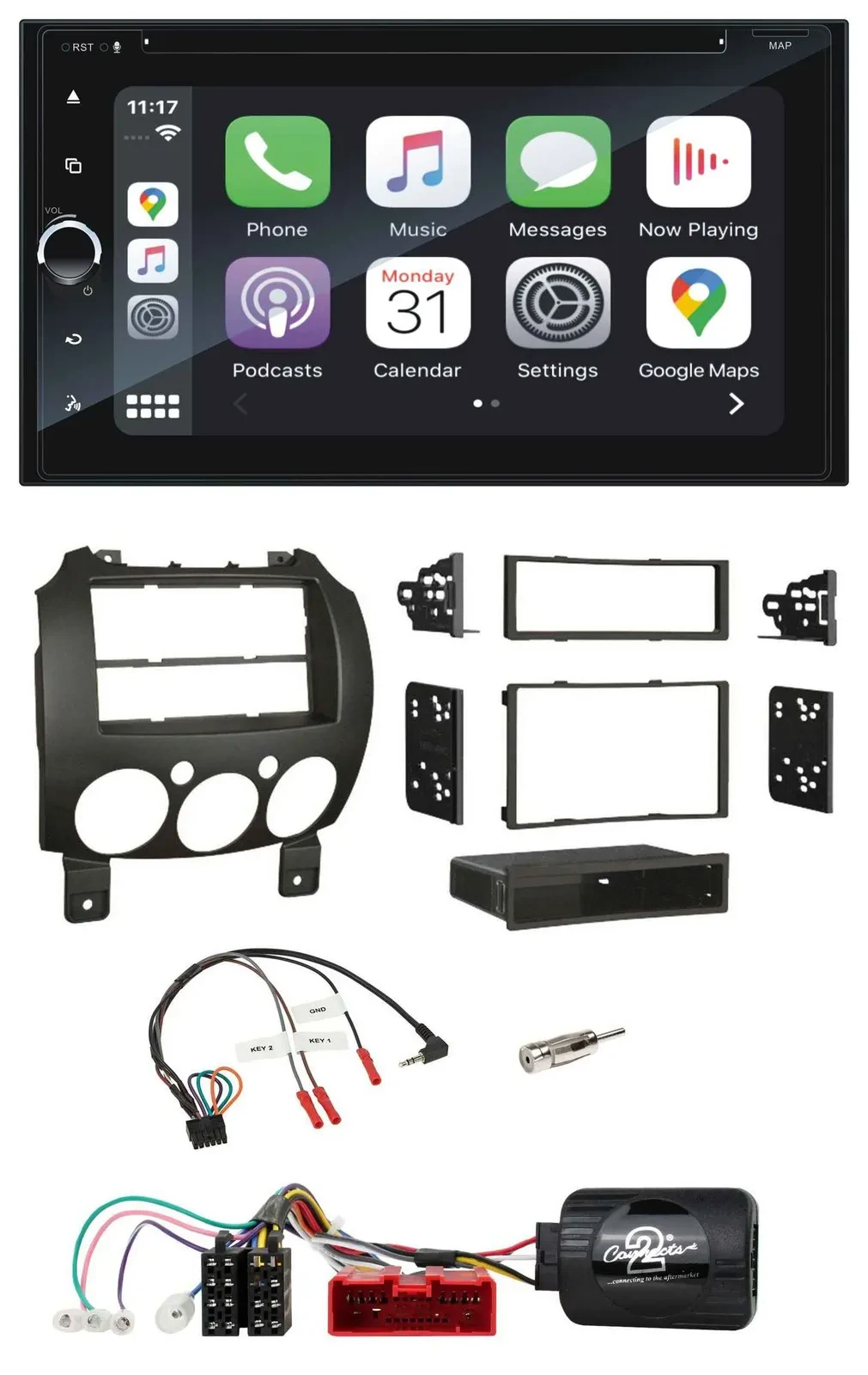 Автомагнитола Blaupunkt 2-DIN, Bluetooth, DAB, USB, DVD для Mazda 2 (2007–2014), поддержка управления с руля