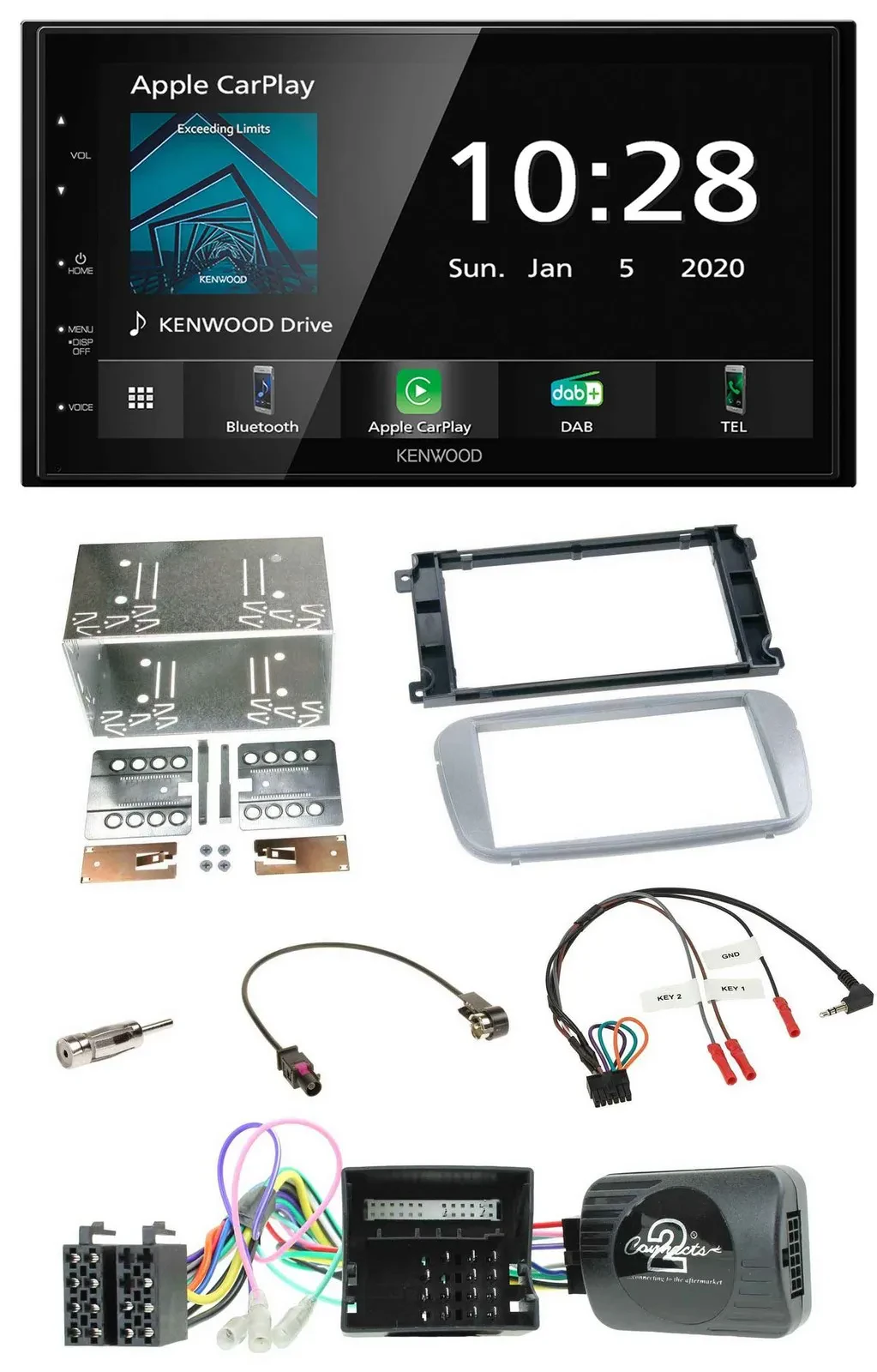 Kenwood Bluetooth Lenkrad DAB USB 2DIN Autoradio für Ford Mondeo S-Max Profi sil