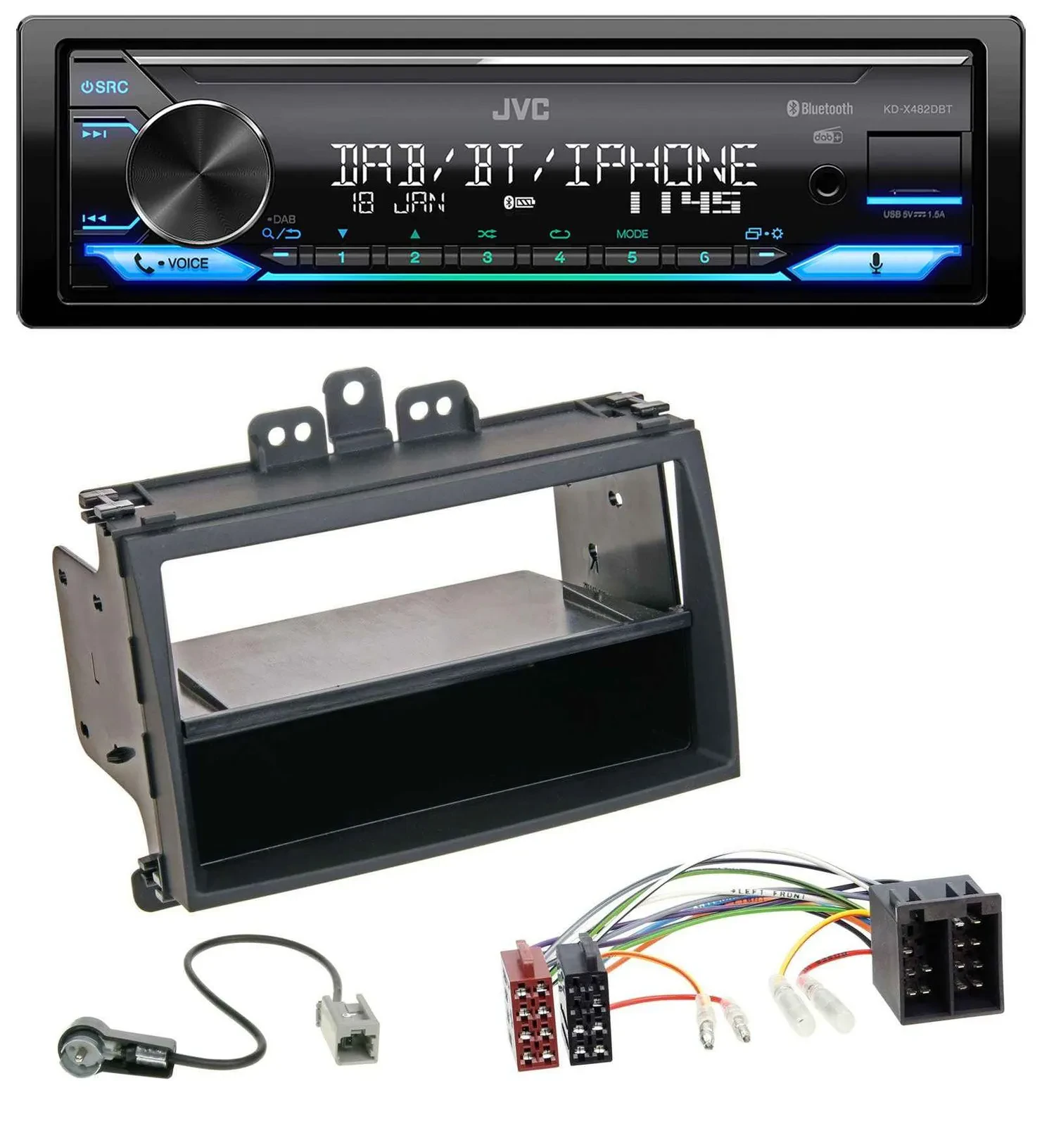 JVC Bluetooth DAB USB MP3 Autoradio für Hyundai i20 08-11 Rubber-Touch Ablagefac