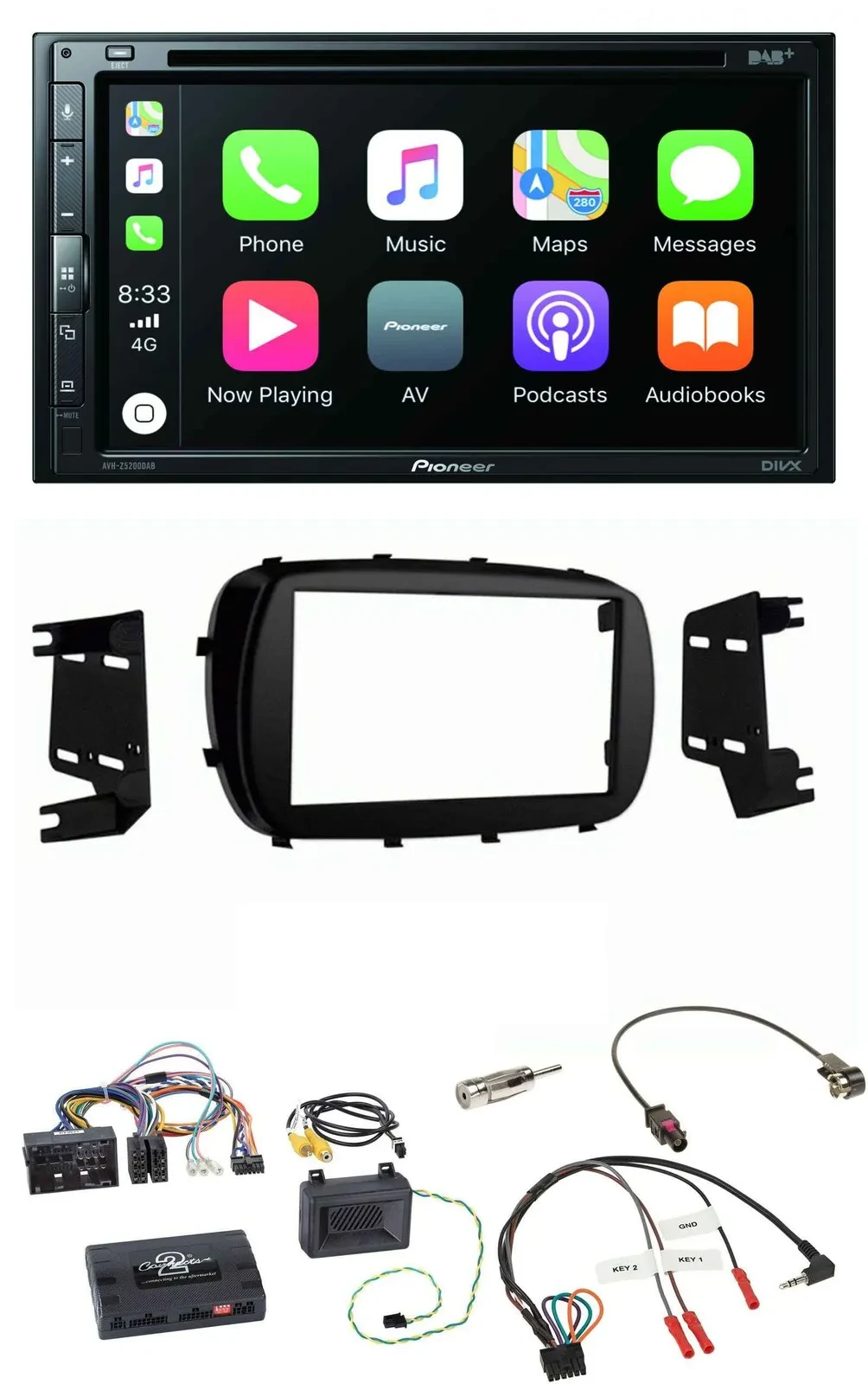 Pioneer DVD 2DIN Lenkrad DAB Bluetooth USB Autoradio für Fiat 500X ab 2014