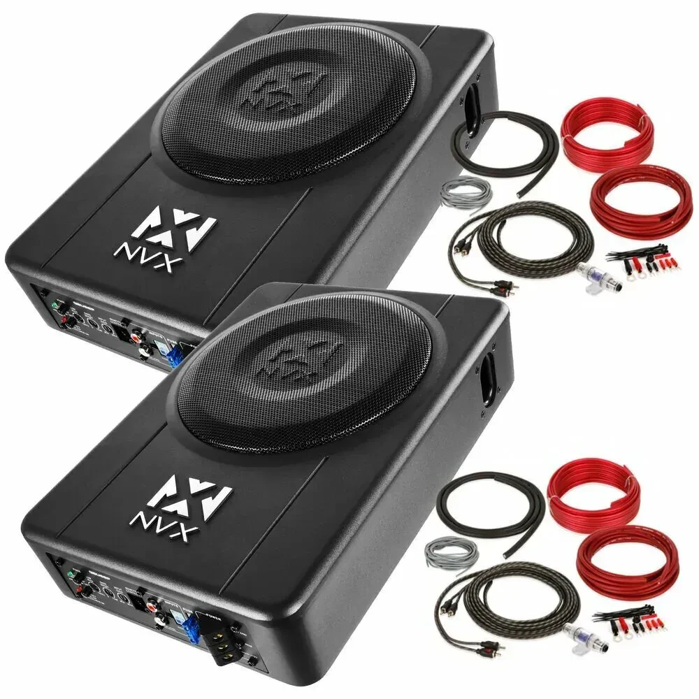 Сабвуфер активный для авто NVX QBUS8P 8" 150W, под сиденье, фазоинверторный (набор, 2 шт.) с комплектом проводов 8 AWG (2 шт.)
