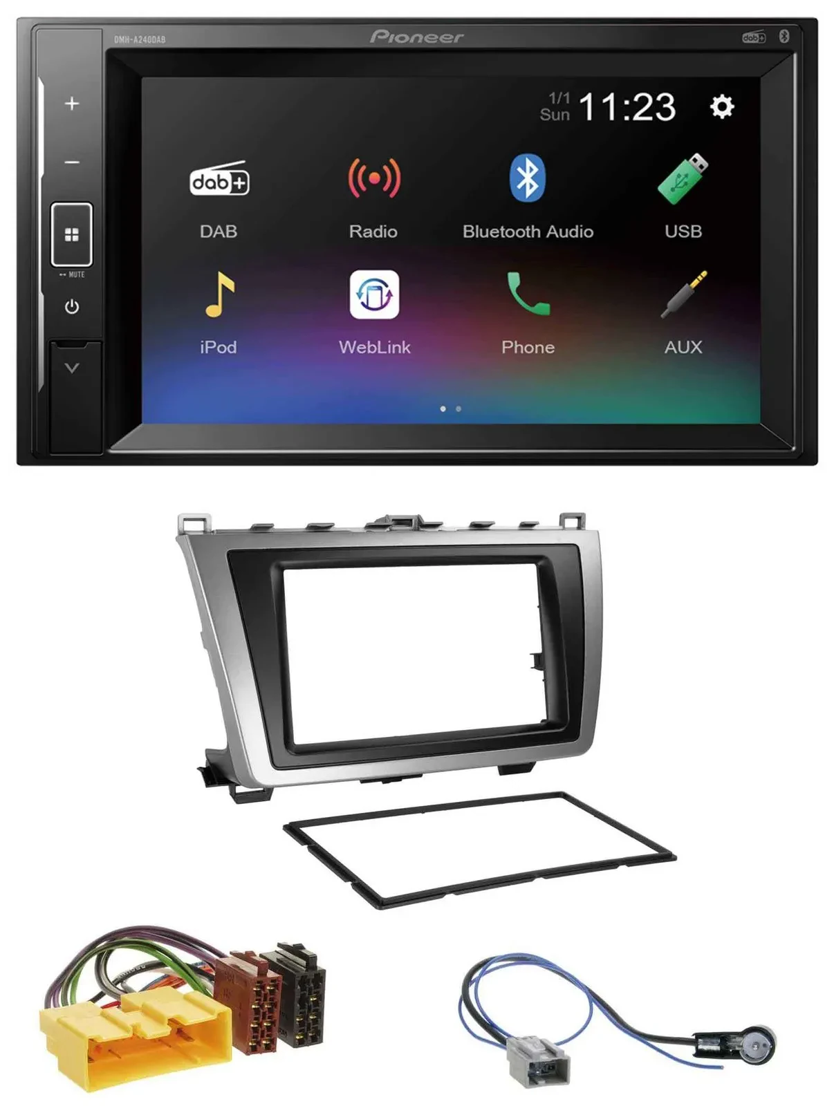 Автомагнитола Pioneer 2DIN, DAB, MP3, Bluetooth, USB, для Mazda 6 (2008–2012), чёрно-серебристая