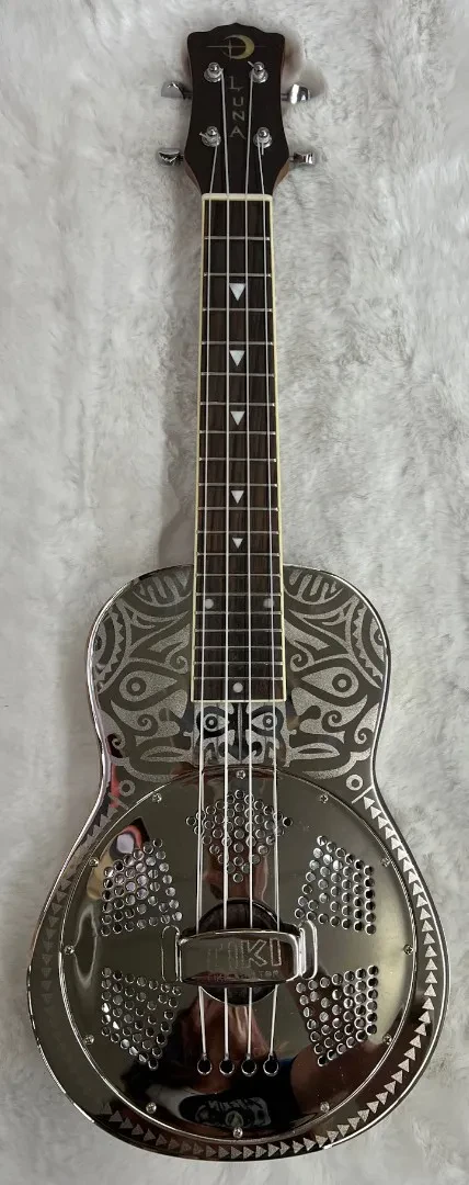 Luna Guitars Luna TIKI RES Ukenator Concert Tiki Resonator Ukulele with case
