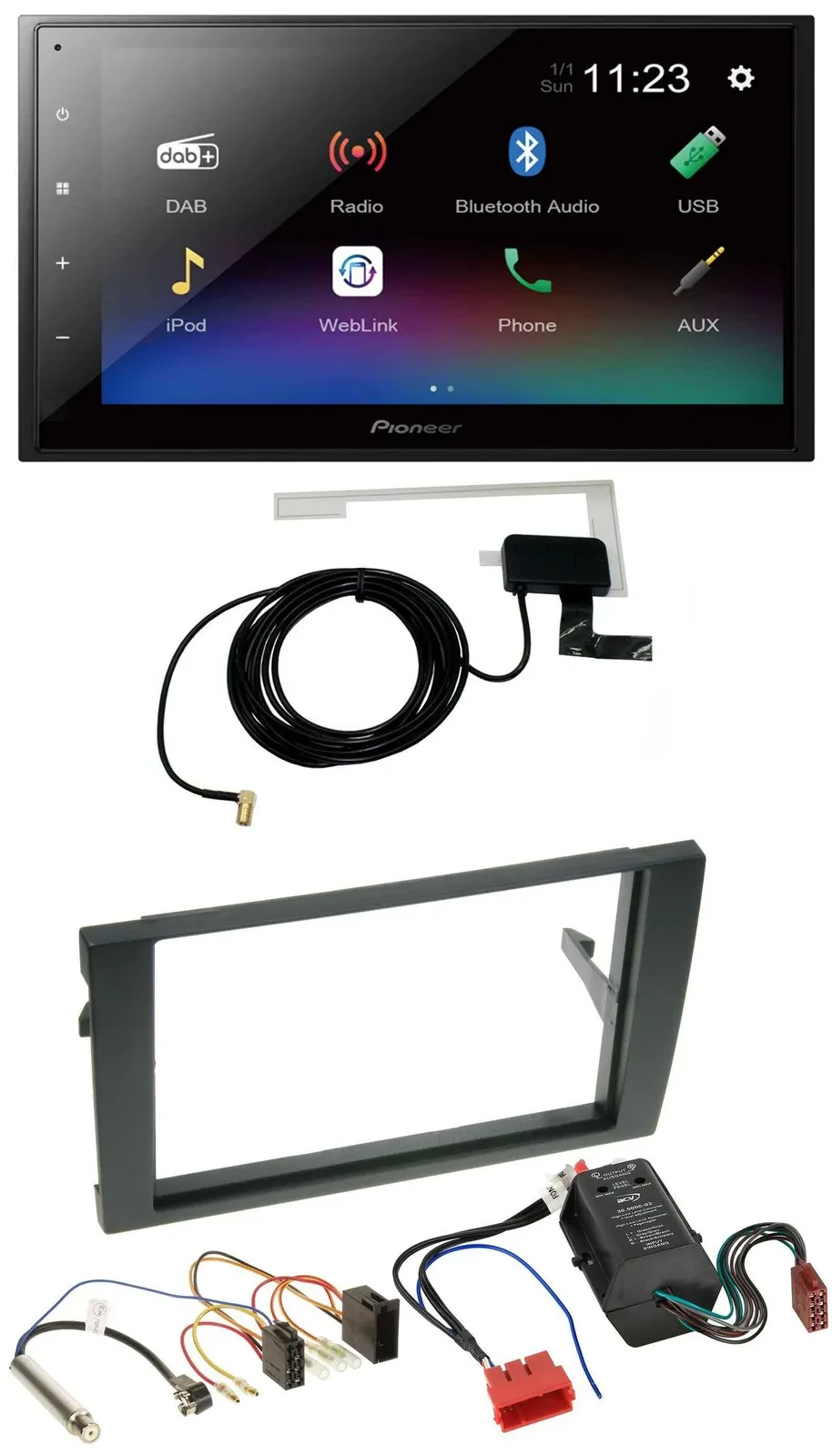 Автомагнитола Pioneer 2DIN DAB Bluetooth USB для Audi A4 B6/B7 2000–2008, совместима с Bose