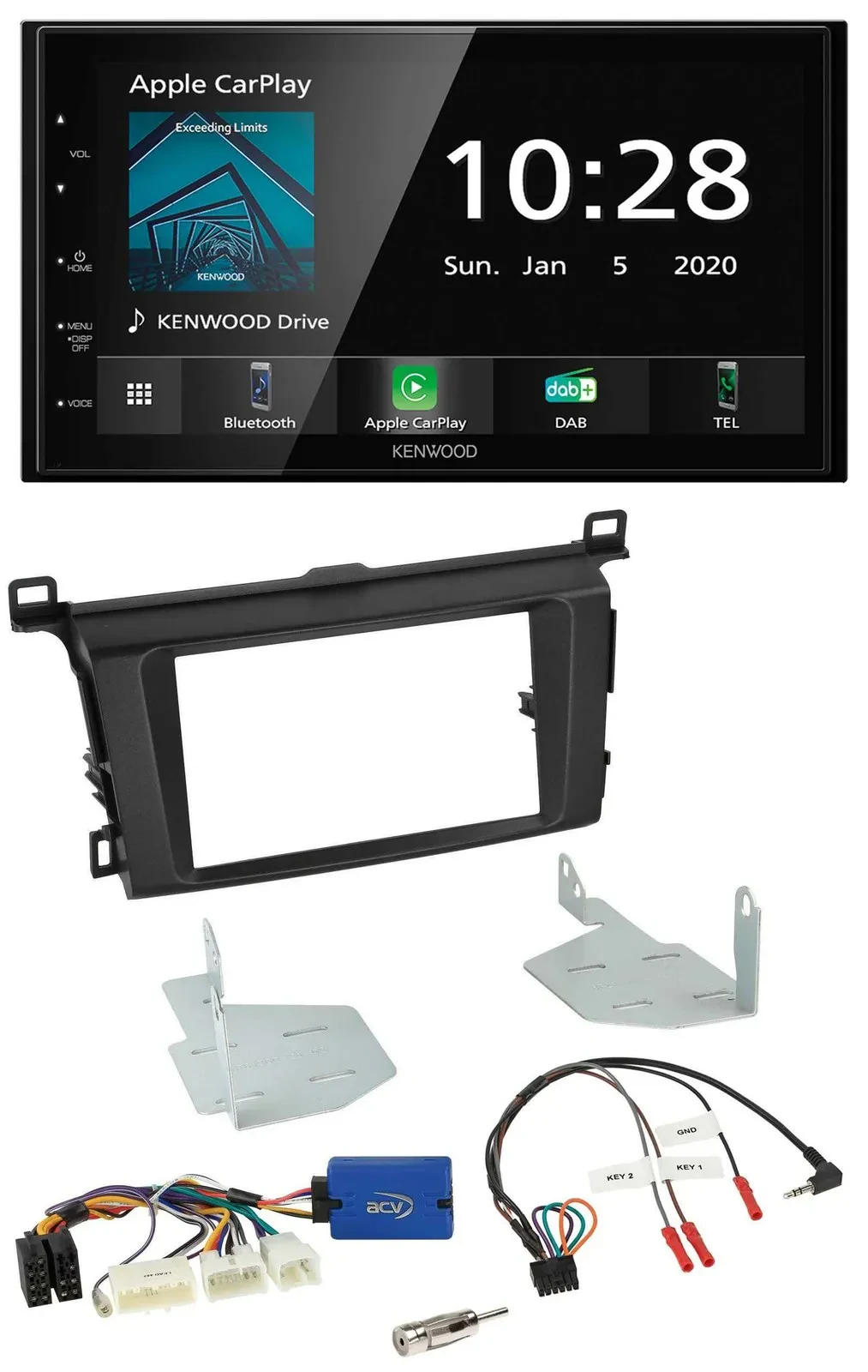 Автомагнитола для Toyota RAV4 Kenwood 2 DIN, Bluetooth, DAB, USB, поддержка управления на руле